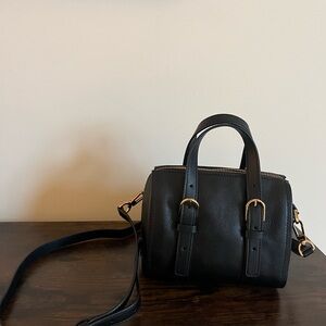 Fossil Mini Carlie Satchel Leather Handbag in Black